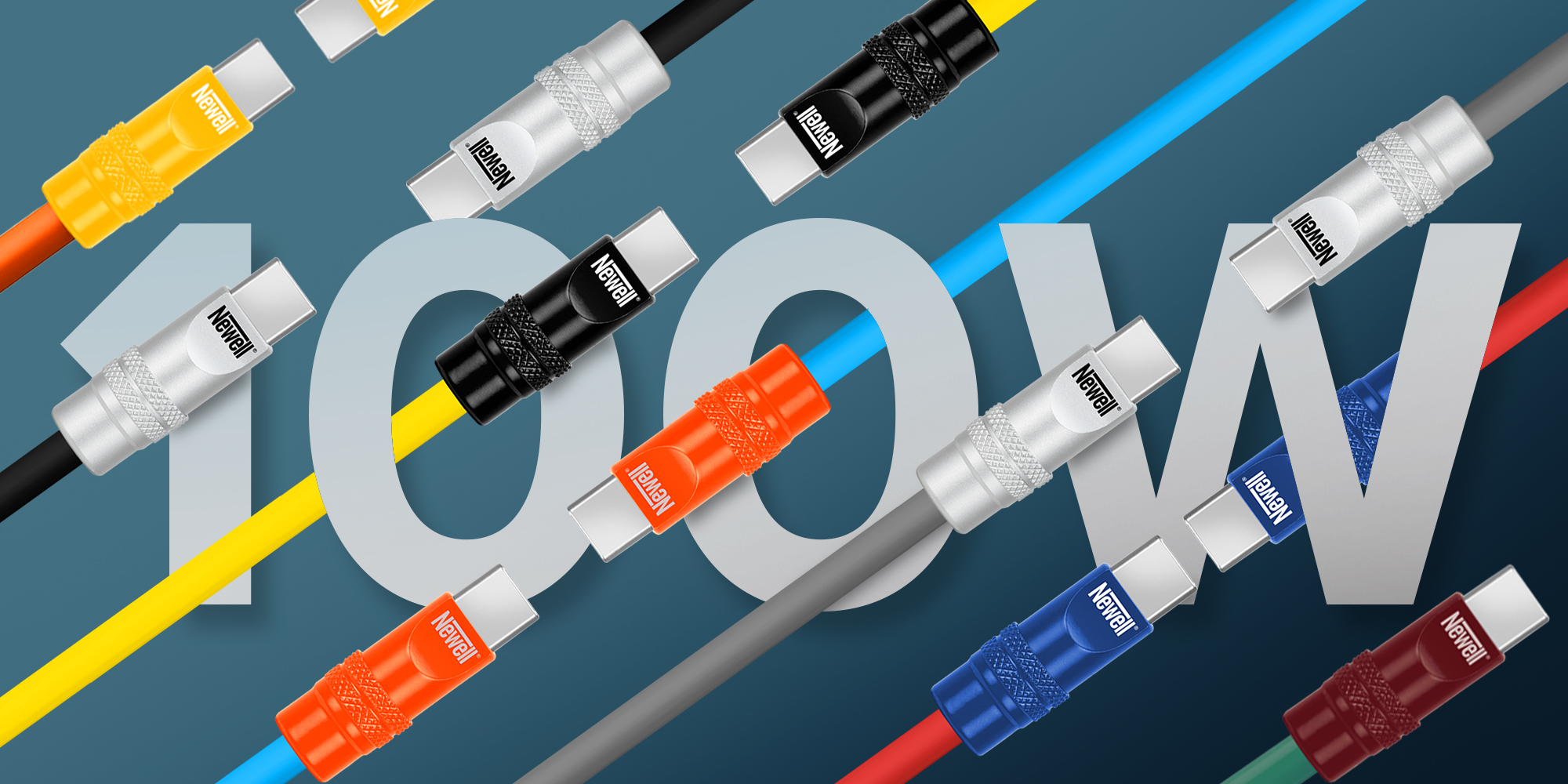 Kabel Newell USB-C - USB-C 100 W, 1,5 m, silikonowy, spiralny, zielono-bordowy